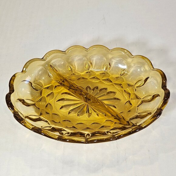 MCM Anchor Hocking Fairfield Amber Glass Oval Divided Relish Dish 7" Long - Picture 1 of 10
